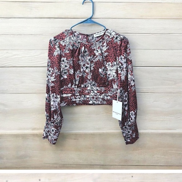 NWT Amanda Uprichard Simara Crop Blouse Size S - Long Sleeve Double Keyhole Neck - Picture 1 of 8